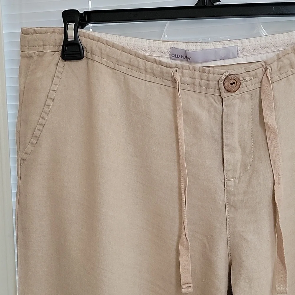 Vintage Old Navy Khaki Linen Drawstring Pants - Picture 4 of 7